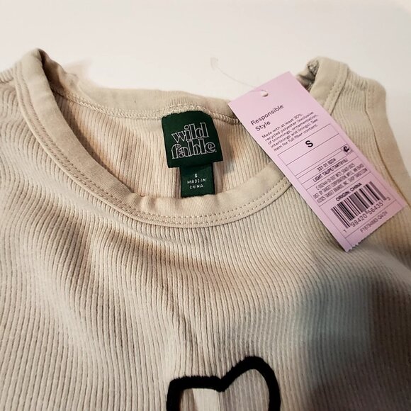 Wild Fable Ribbed Knit Tank Top Light Taupe Heart Detail Size Small Two-Pack - Picture 4 of 7